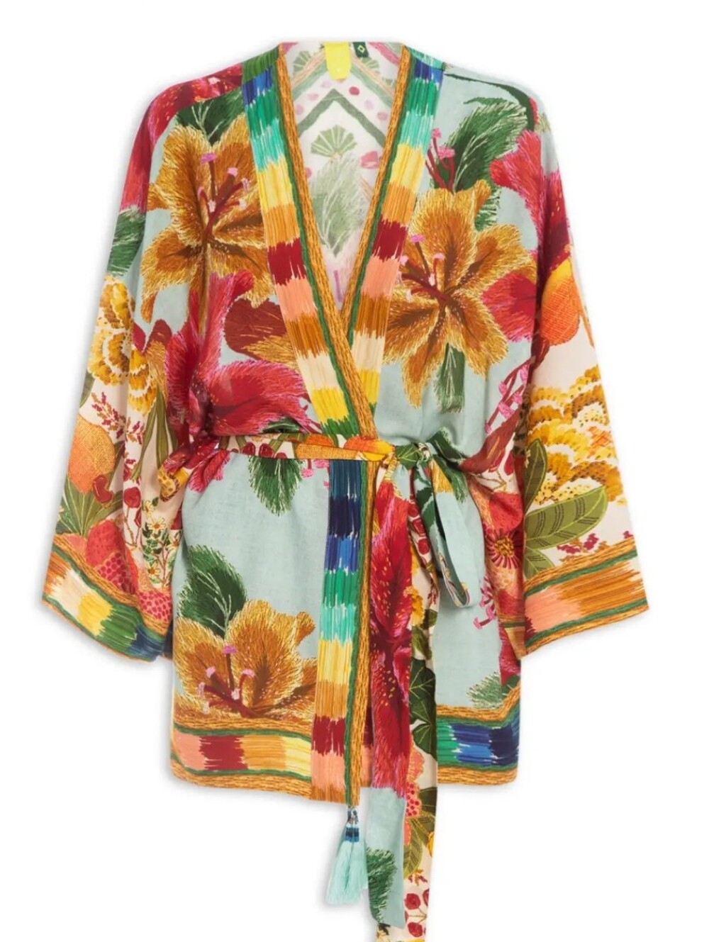 Farm Rio Kimono Wrap Floral Vibrant Colorful Brazil Belted Tropical Size P Small